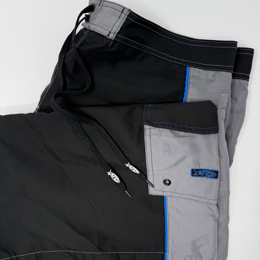 AFTCO Fishing Board Shorts Mens Black Gray‎ Blue Cargo Pockets Size 38